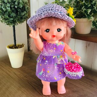 メルちゃん ハンドメイド✩︎ワンピース 麦わら帽子 巾着セット(人形)