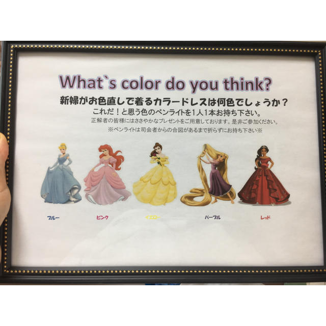 Disney(ディズニー)の値下げしました！ドレス色当てクイズセット ハンドメイドのウェディング(その他)の商品写真