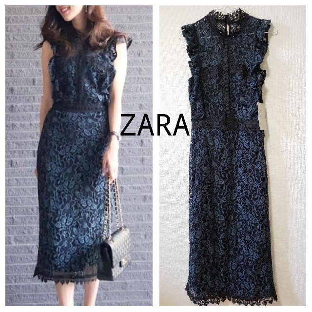 新品タグ付き　ZARA  レースワンピースひざ丈ワンピース