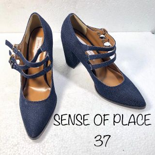 【SENSE OF PLACE】デニム ３ストラップ パンプス　37(ハイヒール/パンプス)