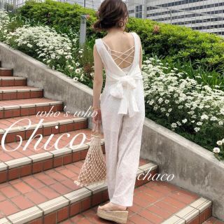 フーズフーチコ(who's who Chico)の夏新作🍋¥8532【Chico】バックリボンサロペット レースオールインワン(サロペット/オーバーオール)