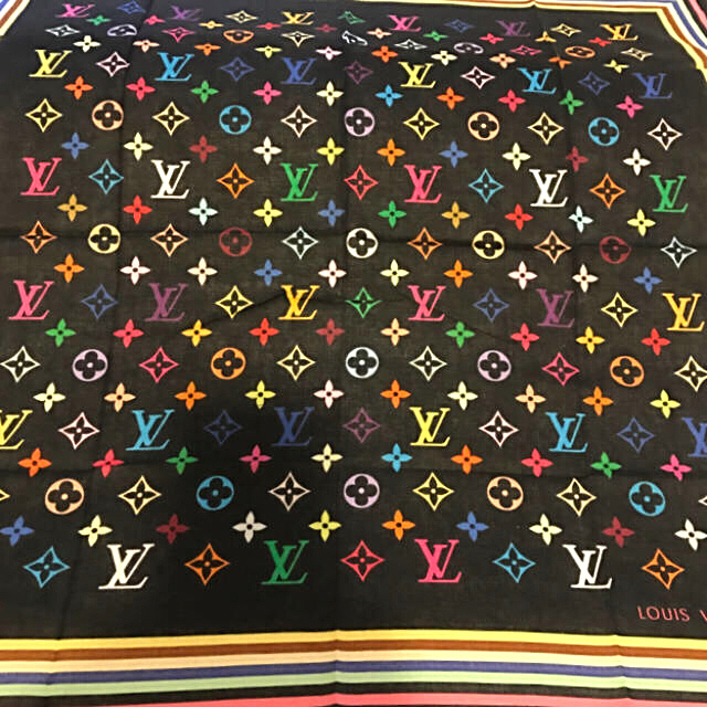 LOUIS VUITTON - 正規品 LOUIS VUITTON ハンカチ スカーフ コットン 黒の通販 by haru ’s shop