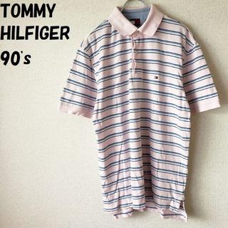 トミーヒルフィガー(TOMMY HILFIGER)の【90's】トミーヒルフィガー マルチカラーボーダーポロシャツ ピンク サイズM(ポロシャツ)