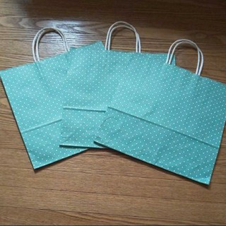グリーン 水玉紙袋 3枚セット 約32cm×32cm×11cm(ラグ)