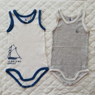 プチバトー(PETIT BATEAU)のロンパース　74cm　グレー青ライン(ロンパース)