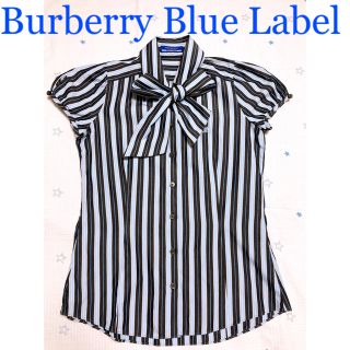 バーバリーブルーレーベル(BURBERRY BLUE LABEL)の【レア物・美品】バーバリーブルーレーベル リボン付きシャツ Sサイズ(シャツ/ブラウス(半袖/袖なし))