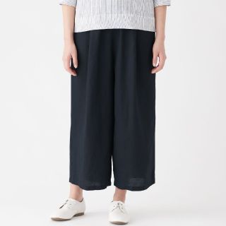 ムジルシリョウヒン(MUJI (無印良品))の◎新品◎今季◎無印良品フレンチリネンイージーワイドパンツ【クロップド丈】／Ｌ(クロップドパンツ)