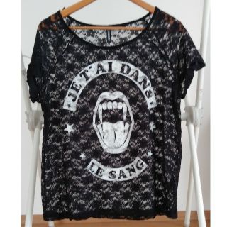 エイチアンドエム(H&M)のH&M レースシャツ　黒　ロック(Tシャツ(半袖/袖なし))