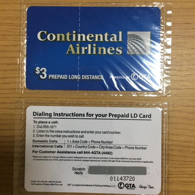 コンチネンタル航空 prepaid LD card 2枚 エンタメ/ホビーのテーブルゲーム/ホビー(航空機)の商品写真