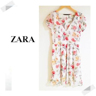 ザラ(ZARA)のザラ ZARA TRAFALUC ワンピース フラワー   Lサイズ(ひざ丈ワンピース)