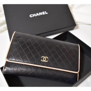 シャネル(CHANEL)のシャネル CHANEL 2つ折り財布 ビコローレ 黒×ベージュ ココマーク(財布)