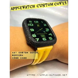 アップルウォッチ(Apple Watch)のアップルウォッチカスタム★カーボンイエローベルト＆AA2カスタムカバーセット★(レザーベルト)