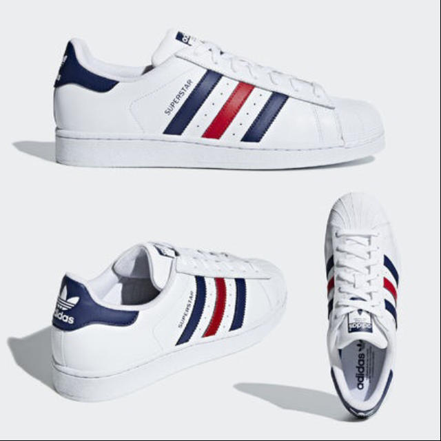 adidas アディダス スーパースターFD 並行輸入品 白×青×赤 26.5㎝の通販 by コアラ父ちゃんの部屋|アディダスならラクマ アディダス ADIDAS アディダス スーパースター 青色 ブルー ピンク