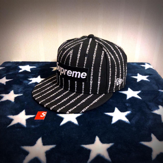 カラーブラックBLACKsupreme 19ss "Text Stripe New Era Cap 黒