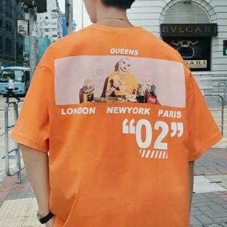 人気のオレンジ♪ ダボTシャツ バックプリント オルチャンストリート(Tシャツ/カットソー(半袖/袖なし))