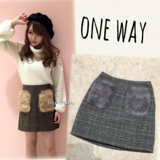 ワンウェイ(one*way)のoneway♡ファーポケットグレンチェック台形スカート(ミニスカート)