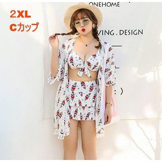 白タンキニ（3点セット）２XL 【C cup】＆　ネイビータンキニ【XL】　(水着)