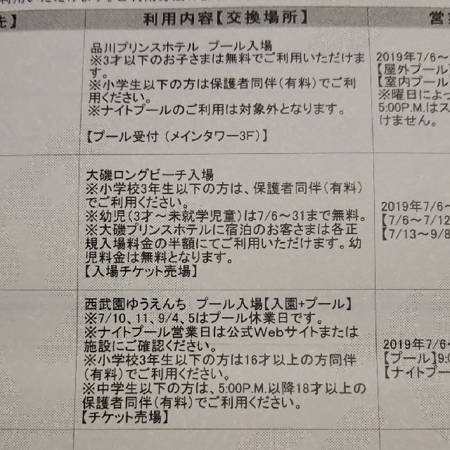 施設利用券新品☆プール入場大人4枚 品プリ.大磯.西武園.としまえん 送料込み