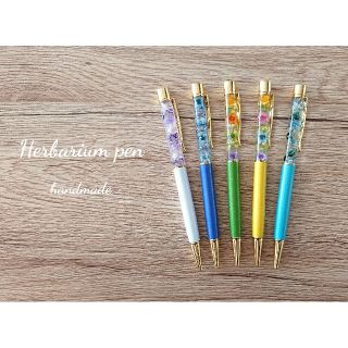 ジュエル付き「ハーバリウムボールペン・ブルー」ハンドメイド・替芯付き(その他)