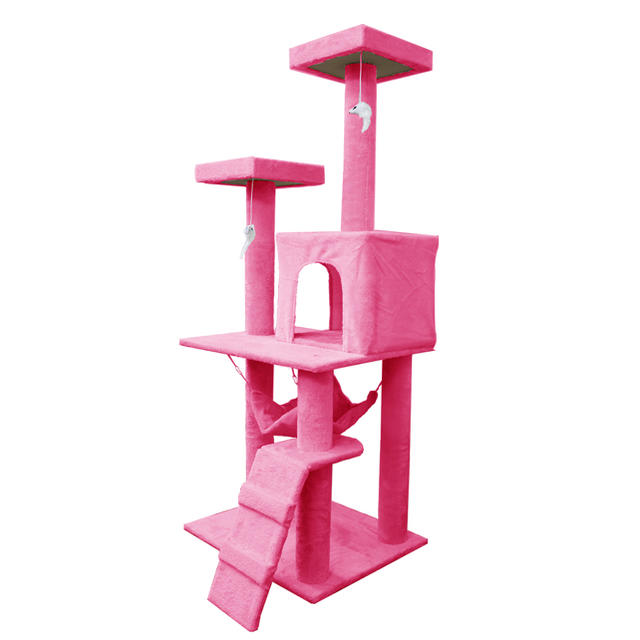 キャットタワー 150 据え置き ハンモック ねこタワー ピンク