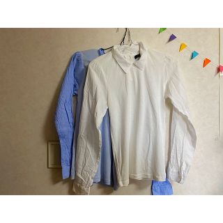 ダブルクローゼット(w closet)のWcloset ブラウス（白・水色）(シャツ/ブラウス(長袖/七分))