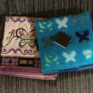 アナスイ(ANNA SUI)のアナスイ  パープル & ブルー  バタフライ柄  タオルハンカチ 2枚セット(ハンカチ)