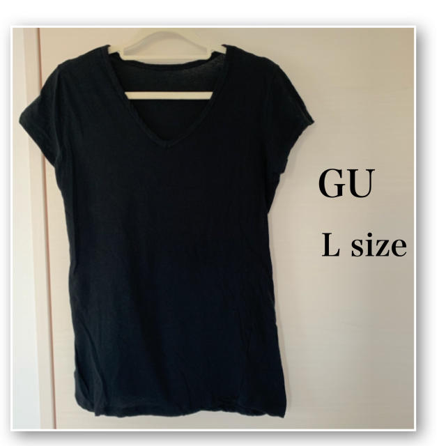 GU(ジーユー)のGU♡Vネック 半袖 Tシャツ♡黒♡無地 レディースのトップス(Tシャツ(半袖/袖なし))の商品写真