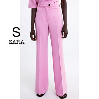 ザラ(ZARA)の新品未使用 ZARA ハイウエスト ストレートパンツ ワイドパンツ  ピンク S(カジュアルパンツ)