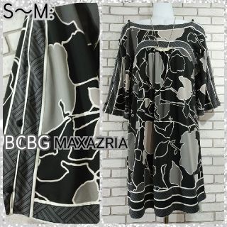 ビーシービージーマックスアズリア(BCBGMAXAZRIA)のM: ストレッチ ワンピース／ビーシービージー ★超美品★ブラック・グレー(ひざ丈ワンピース)