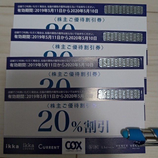 ikka(イッカ)のコックス株主優待　20％割引券　COX ikka CURRENT LBC  チケットの優待券/割引券(ショッピング)の商品写真