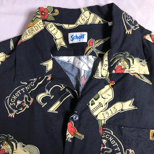 schott(ショット)のSchott アロハシャツ 2019 スカル 黒 ブラック レーヨン コットン メンズのトップス(シャツ)の商品写真