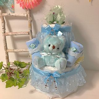 えー様おむつケーキ・2段・男の子・水色(その他)