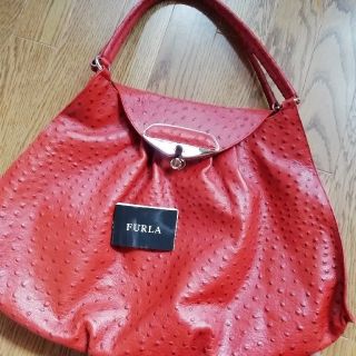 フルラ(Furla)のFURLA　オーストリッチ風バッグ　オレンジ　ブラウン(ハンドバッグ)