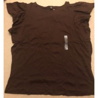 ユニクロ(UNIQLO)のUNIQLO フリル袖Tシャツ 茶色(Tシャツ(半袖/袖なし))