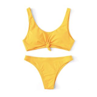 Solid Yellow Knot Bikini Set (S)(水着)