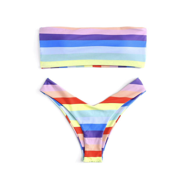 Rainbow Cut Out Bandeau Bikini Set (L) レディースの水着/浴衣(水着)の商品写真
