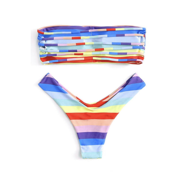 Rainbow Cut Out Bandeau Bikini Set (L) レディースの水着/浴衣(水着)の商品写真