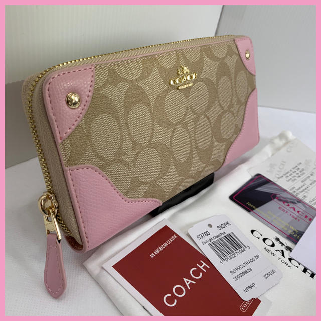 COACH(コーチ)の★送料込★■COACH F53780 人気色ライトカーキ×ピンク！新品 レディースのファッション小物(財布)の商品写真