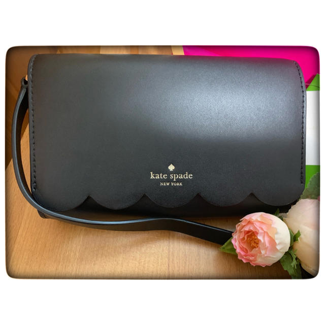 kate spade new york(ケイトスペードニューヨーク)の♠︎ ケイトスペードレザーフリル2wayウォレット財布ショルダーバッグ黒 レディースのバッグ(ショルダーバッグ)の商品写真