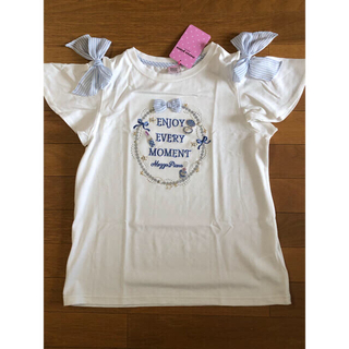 メゾピアノジュニア(mezzo piano junior)のメゾピアノ新品新作タグ付き肩リボン付き半袖Tシャツ160cm(Tシャツ/カットソー)