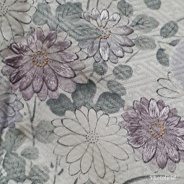 正絹　絞り　薄紫　花柄　一つ紋　袷訪問着 2