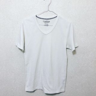 Tシャツ メンズ L サイズ ホワイト シンプル 送料無料 中古 古着(Tシャツ/カットソー(半袖/袖なし))