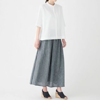 ムジルシリョウヒン(MUJI (無印良品))の《新品》 無印良品  新疆綿ブロード 五分袖ブラウス／白／Ｍ～Ｌ(シャツ/ブラウス(半袖/袖なし))