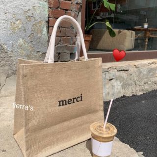 ザラ(ZARA)のimport❁︎ merci トート リネン混 メルシー  バッグ(トートバッグ)