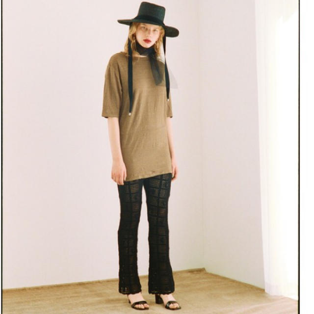 moussy クロシェニットパンツ ブラック