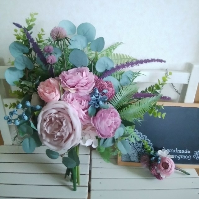 Sale Sold ピンクと紫のボタニカルブーケ Bouquet ブートニアセット Heart With Ribbon ブーケ Dellt Com Br