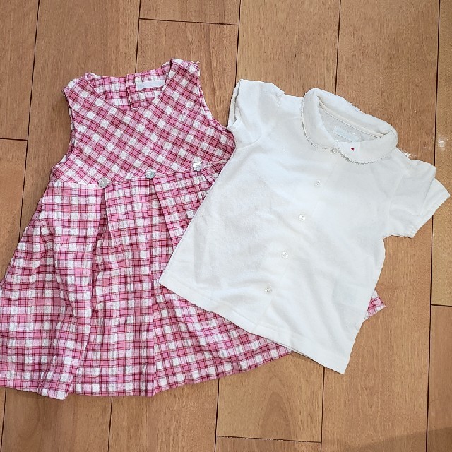 bebe ピンクチェックワンピースシャツ  キッズ/ベビー/マタニティのキッズ服女の子用(90cm~)(ワンピース)の商品写真