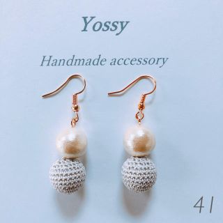 41❤︎シンプルピアス❤︎レース&パール❤︎ラージサイズ❤︎グレー(ピアス)