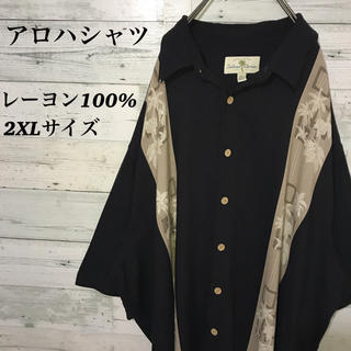 【レア】アロハシャツ☆古着 レーヨン100% ラインデザイン ビッグサイズシャツ(シャツ)