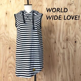 ワールドワイドラブ(WORLD WIDE LOVE!)の【美品】WORLD WIDE LOVE! ボーダーノースリーブパーカー ハート(パーカー)